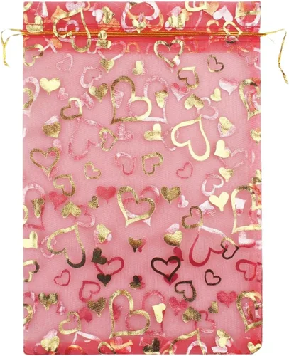 Vista 12 de 8 x 12 pulgadas 100 bolsas de flores de corazón con cordón de organza bolsa de regalo de joyería bolsa de dulces con cordón de regalo de boda