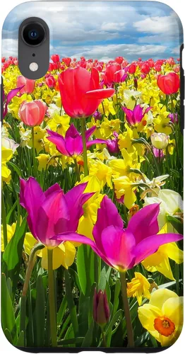 Vista 8 de iPhone 15 Pretty Flowers Tulipanes y narcisos en un caso de campo