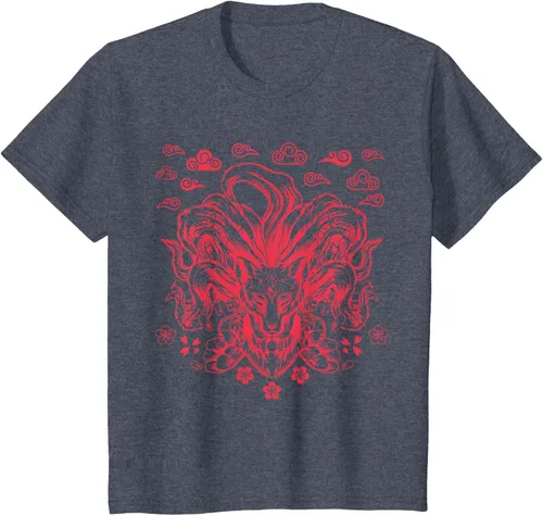 Vista 48 de Camiseta de anime japonés Nine Tails Fox Kitsune, Negro