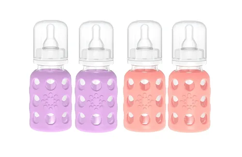 Vista 43 de Lifefactory Biberón de vidrio sin BPA Funda protectora de silicona Paquete de 2 de 4 onzas melón, plátano