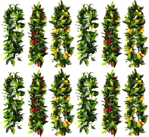 Vista 3 de Besutolife Hawaiian Luau Leis - Collares de flores artificiales tropicales para graduación, disfraz de Hula para fiesta en la playa, fiesta hawaiana