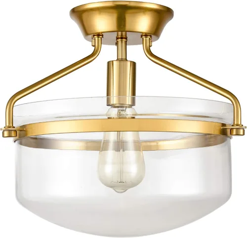 Vista 7 de YUBOLE Mid-Century - Lámpara de techo semiempotrada dorada con pantalla de cristal transparente de cúpula de 13.4 pulgadas de ancho para cocina