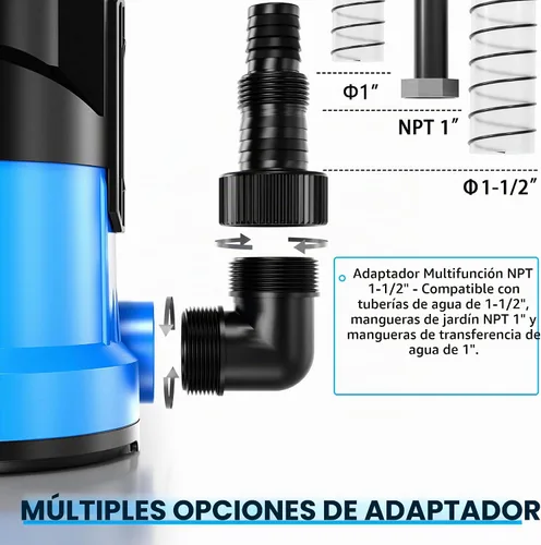 Vista 7 de FOTING Bomba de sumidero 3/4HP Bomba de agua sumergible automática de 4 modos, 2400 GPH termoplástica eléctrica portátil bomba de agua