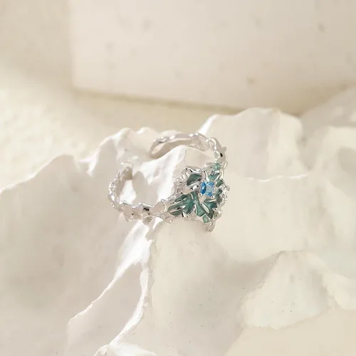 Vista 4 de Anillo ajustable de apertura única de plata de ley 925 con cristal esmaltado
