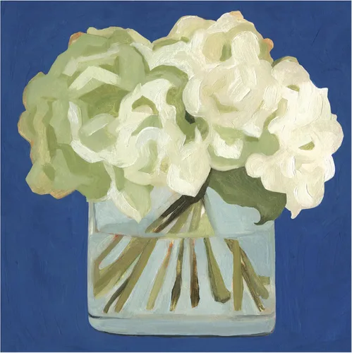Vista 2 de Lienzo decorativo para pared, diseño de hortensias blancas II de Emma Scarvey, para sala de estar, dormitorio u oficina, 14 x 14 pulgadas