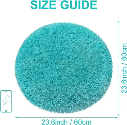 Vista 2 de Alfombra circular pequeña para dormitorio, 2 x 2 pies, color azul, para decoración de habitación de niños, redonda esponjosa para guardería