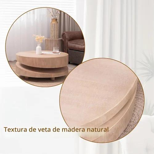 Vista 5 de Mesa de centro redonda de 31.3 pulgadas, mesa de centro moderna para sala de estar, estilo escultórico minimalista contemporáneo de granja, grano