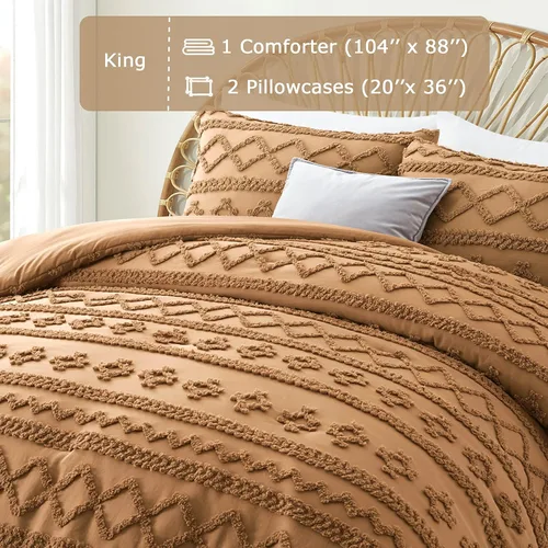 Vista 40 de Oli Anderson Juego de Edredón Beige Queen Acolchado Juego de Ropa de Cama Queen 3 Piezas, Edredón Boho Shabby Chic con 2 Fundas de Almohada