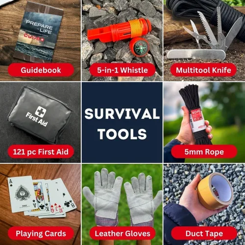 Vista 7 de Urban Survival Bug-Out Bag y suministros de supervivencia en desastres para hasta 6 personas 1-2 Persona Negro