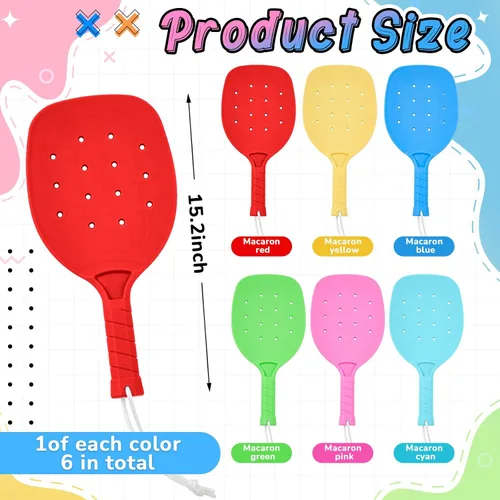 Vista 2 de Seenelling Plastic Paddleball Racket PE Equipment for Elementary School with Lanyard Classes Equipment, 15.2 x 7.5 Inches