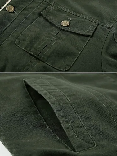 Vista 5 de How'on - Chaqueta estilo militar de algodón con forro para hombre, diseño con cuello y botones, prenda casual para invierno