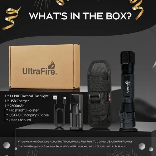 Vista 7 de ULTRAFIRE Linterna táctica con funda, linterna LED de 1000 lúmenes altos con soporte para cinturón, 3 modos brillantes de policía linternas