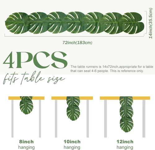 Vista 2 de AerWo 4 caminos de mesa artificiales de hojas de palma de 72 pulgadas, camino de mesa de hojas de palma tropicales para bodas, decoración de mesa
