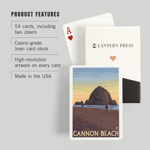 Vista 3 de Lantern Press Cannon Beach, Oregon, Haystack Rock (52 cartas de juego, baraja de cartas de tamaño póquer con comodines)