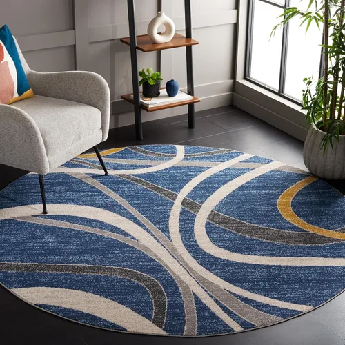 Vista 21 de SAFAVIEH Odyssey Collection - Alfombra de pasillo de 2 pies 2 pulgadas x 8 pies, marfil azul y dorado, diseño abstracto moderno, ideal para zonas