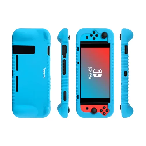 Vista 2 de Teyomi Protective Silicone Case for Nintendo Switch, Grip Cover with Tempered Glass Screen Protector, 2 Storage Slots for Game Cards