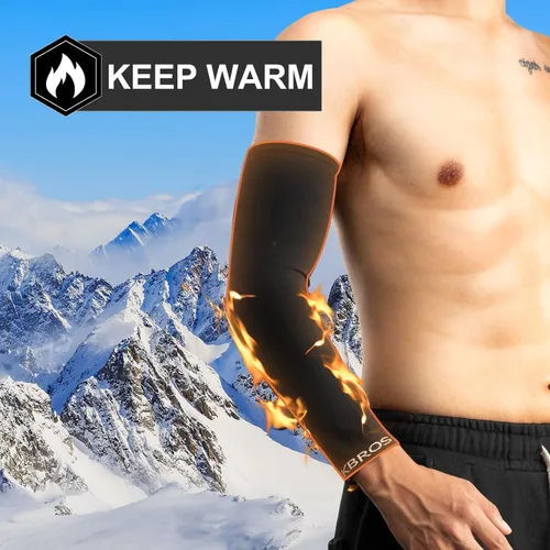 Vista 2 de ROCKBROS Calentadores de brazo de ciclismo para hombres y mujeres, mangas térmicas de punto, para deportes, correr, fútbol, conducción, fundas