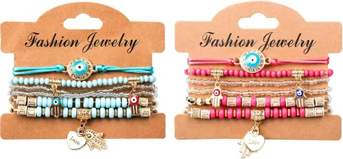 Vista 7 de 12 pulseras para mujer, pulsera de protección, pulsera de amistad, pulsera de ojo de diablo con cuentas, pulsera de moda bohemia multicapa