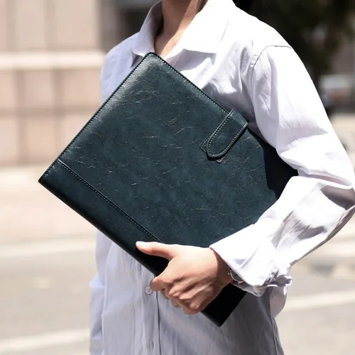 Vista 2 de Wason Portafolio Funda de cuero PU A4 con portapapeles, bloc de notas, formularios, archivos de escritura de documentos, planificador de Azul oscuro
