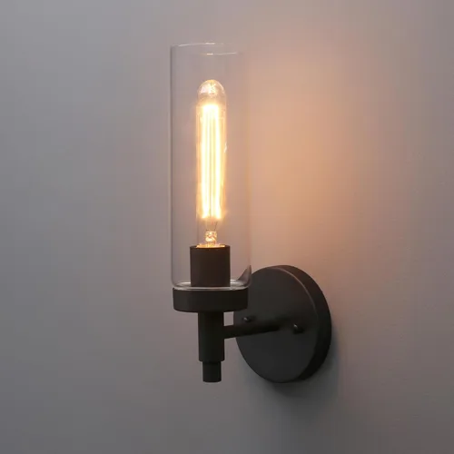 Vista 14 de Phansthy Lámpara de pared industrial rústica con pantalla tubular de vidrio transparente (aplique de 2 luces)