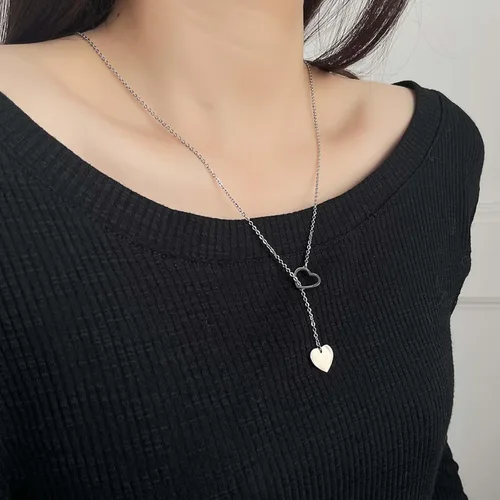 Vista 2 de Dcfywl731 Lariat - Collar de corazón para mujer, collar con dije de corazón, en forma de Y, delicado collar largo de oro, collar con colgante