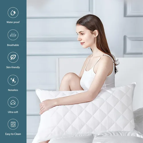 Vista 5 de Pillow Protector (2 Pack) 240 GSM Quilted 100% Waterproof Zippered Pillow Covers TPU Laminated, Hypoallergenic, Premium Pillowcase Encasement for