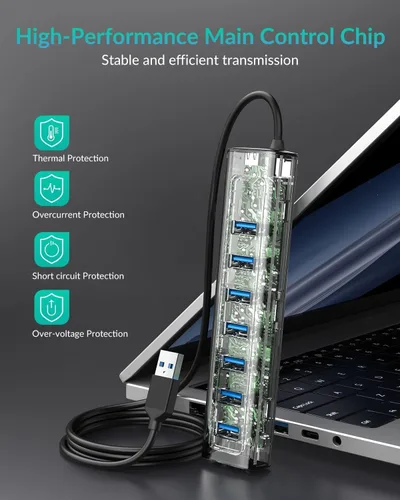 Vista 7 de GiGimundo Concentrador USB 3.0, concentrador extensor USB de 7 puertos con cable de 3.3 pies de largo, divisor USB, concentrador USB de alta