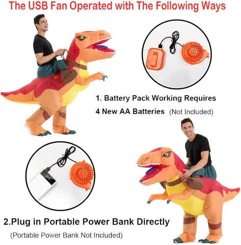 Vista 4 de HSCTEK Adult Inflatable Ride on Dinosaur Costume T-rex Velociraptor Triceratops Pteranodon