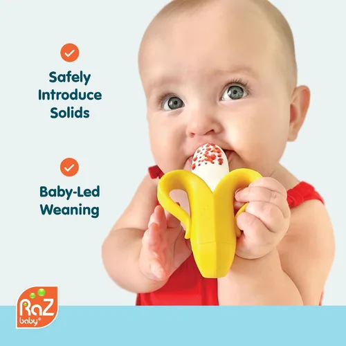 Vista 2 de RaZbaby Fruitique - Alimentador de frutas de una pieza para bebé, apertura más grande para rellenar y cabe más fruta fresca/congelada para aliviar