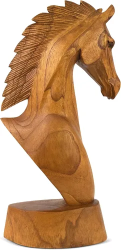Vista 3 de G6 Collection Estatua de cabeza de caballo tallada a mano de madera tallada a mano, hecha a mano, decoración del hogar, figura decorativa de caballo