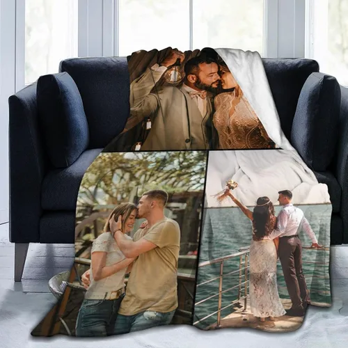 Vista 6 de Manta de cama personalizada con texto de fotos, mantas personalizadas con collage de fotos, mantas personalizadas para regalo de cumpleaños 1 Foto