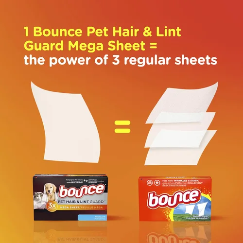 Vista 6 de Bounce Hojas para secadora Mega Secadora de Pelo y Pelusas para Mascotas, Aroma Fresco, 80