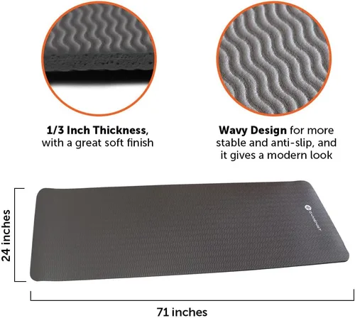 Vista 2 de GYMENIST Tapete grueso para yoga y ejercicio, 24 x 71 pulgadas, ideal para camping, cardio, entrenamiento, pilates, gimnasia