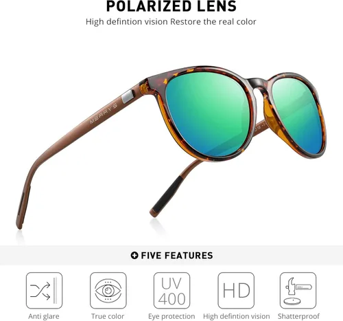 Vista 5 de MERRYS Polarized Sunglasses for Women Men Vintage Retro Classic Round Frame Aluminum Legs S8288