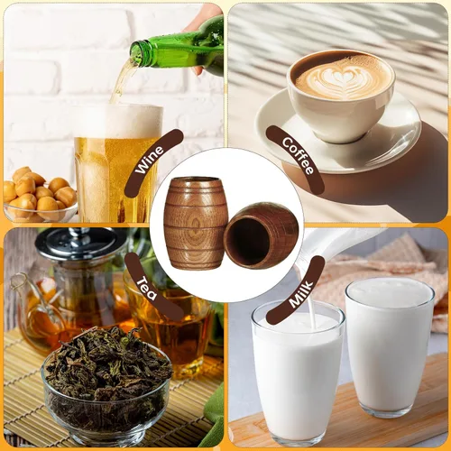 Vista 5 de IUAQDP 2 piezas novedad madera barril en forma de madera beber cerveza té taza decoración del hogar nueva taza de camping tazas de café de madera