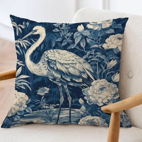 Vista 3 de ArogGeld Chinoiserie - Funda de almohada decorativa con diseño de pájaro y pájaro azul con flores y pájaros asiáticos, funda de cojín decorativa