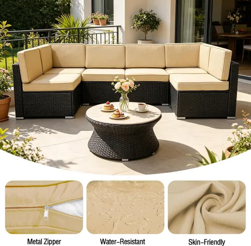 Vista 5 de 14 Piezas Fundas de Cojines para Patio Reemplazo Fundas de Cojines para Sofá de Exterior A Prueba de Salpicaduras Juego de Fundas para Sofá