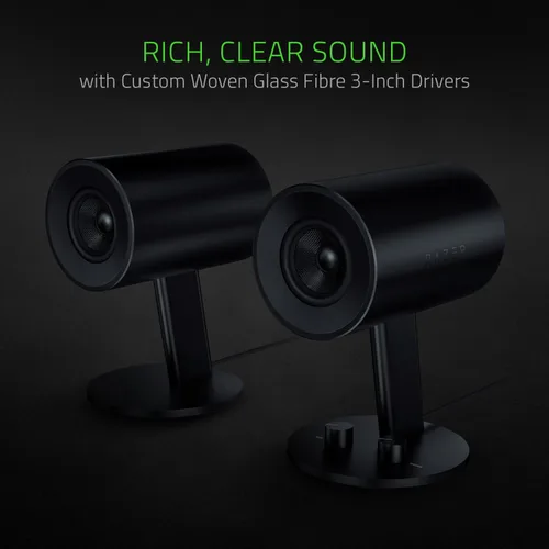 Vista 3 de Razer Nommo: Custom Woven Fiberglass 3" Drivers - Rear-Facing Bass Ports - Bass Knob w/Automatic Gain Control - Full Range 2.0 PC Gaming Speakers