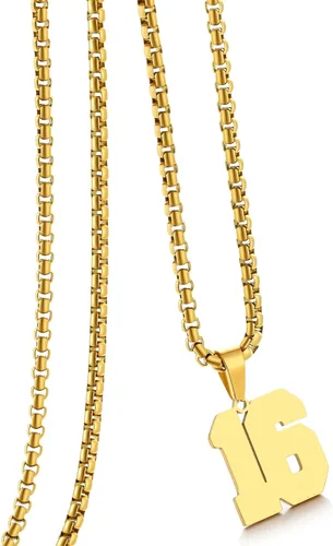 Vista 117 de Collar de Número Dorado para Hombre, Cadena de Acero Inoxidable con Colgante de Número para Atletas, Joyería Deportiva Personalizada para Niños