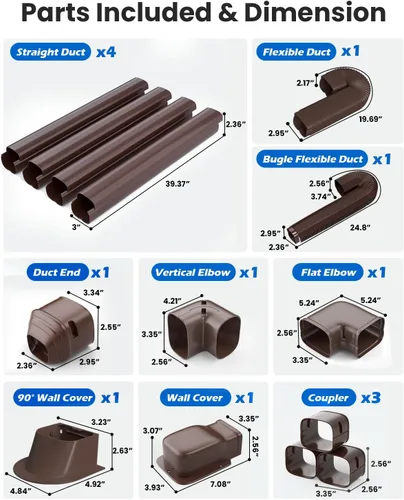 Vista 5 de Kit de cubierta de tubería decorativa de PVC de 3 pulgadas y 17 pies: kit de cubierta de línea dividida sin conductos para mini aire acondicionado
