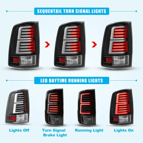 Vista 2 de CPW Luces traseras LED para Dodge Ram 1500/2500/3500 2019 Ram 1500-2018 2019 Ram 1500 Classic luces traseras lámpara trasera secuencial DRL