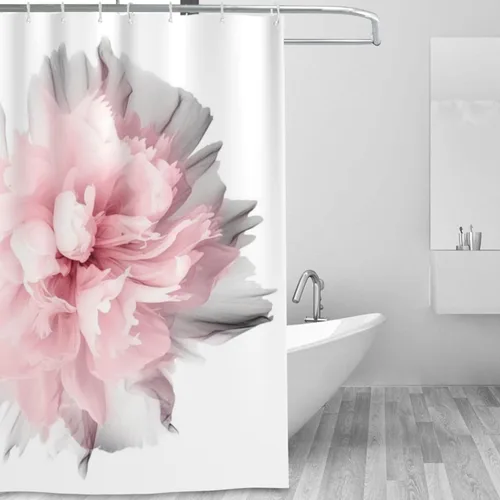 Vista 2 de YLATY2877 - Cortina de ducha abstracta de flores para baño, juego de cortina de ducha bohemia floral roja y rosa, tela transparente, moderna