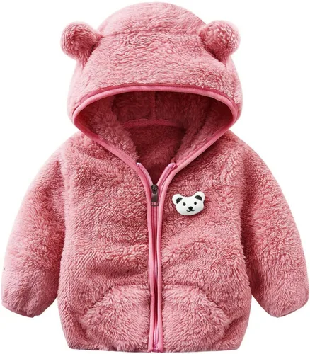 Vista 2 de SYNIA Abrigo de invierno para bebés y niñas, chaqueta de forro polar cálida con capucha de oso con capucha para bebés y niños pequeños de 0 a 4 años