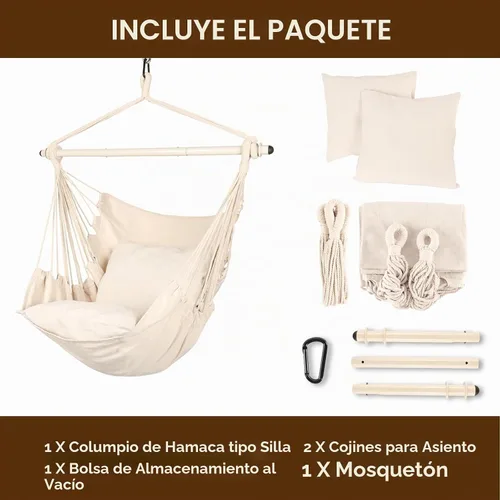 Vista 7 de Highwild Silla hamaca colgante con cuerda – Máximo 500 libras – 2 cojines incluidos – Barra separadora de acero con anillos antideslizantes