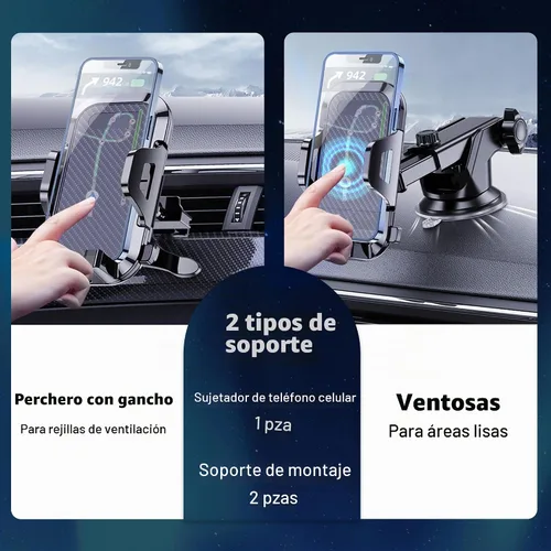 Vista 7 de Soporte 3 en 1 para teléfono de automóvil, potente soporte de teléfono de succión para salpicadero de automóvil, parabrisas de ventilación de aire