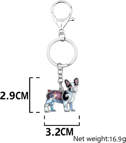 Vista 6 de Enamel Alloy French Bulldog Keychain Pet Dog Keyring For Women Girls Bag Wallet Charms Gift