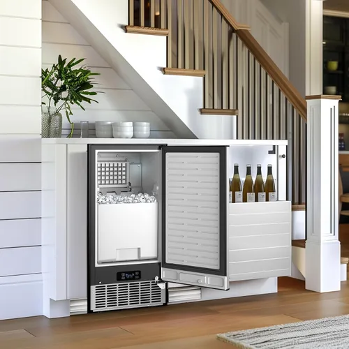 Vista 6 de Máquina de hielo debajo del mostrador, 95 libras/día con contenedor de almacenamiento de 35 libras, 40 cubos en 10 minutos, puerta reversible