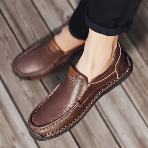 Vista 5 de Zapatos de conducción para hombre, mocasines casuales sin cordones, zapatos de vestir cómodos de cuero de ancho ancho ancho para hombre. Incluye un