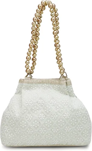 Vista 3 de Bolso Potli de seda bordado de diseño étnico indio con perlas de Batwa