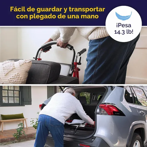 Vista 3 de Andador de dos ruedas con asiento, de Drive Medical, 1239RD, Universal, Rojo, 1, 1